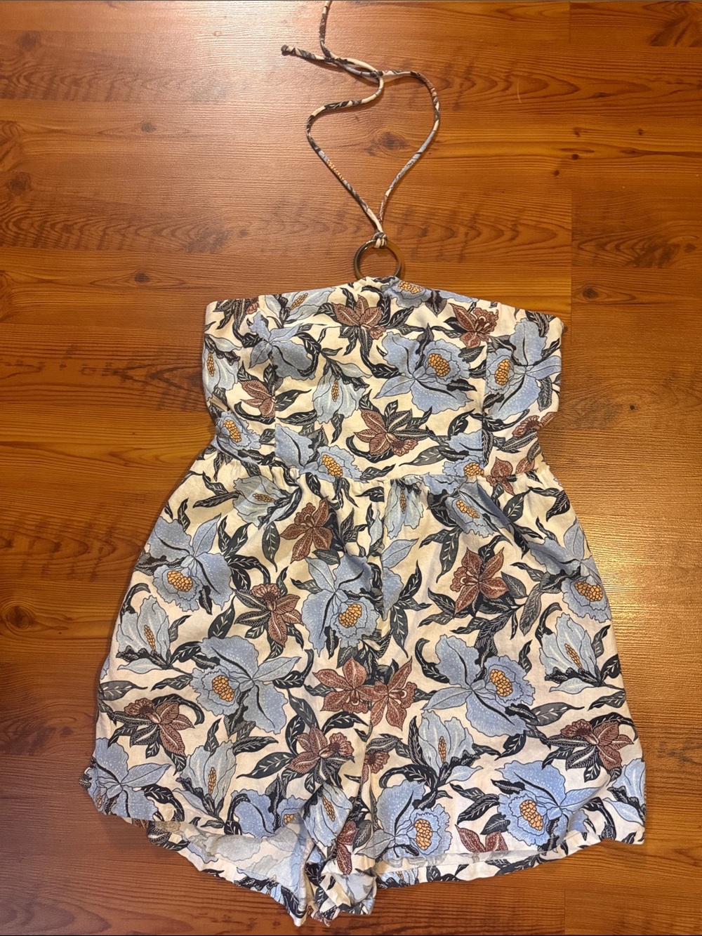 Old Navy Floral Strapless Halter Romper in Blue and Cream